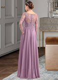 Alena A-Line V-neck Floor-Length Chiffon Lace Bridesmaid Dress With Beading Pockets STIP0013147