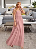 Florence A-Line V-neck Floor-Length Bridesmaid Dress With Ruffle Bow(s) STIP0013148