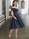 EmeryPiper A-Line Off-the-Shoulder Knee-Length Bridesmaid Dress With Pockets STIP0013150