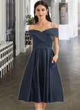 EmeryPiper A-Line Off-the-Shoulder Knee-Length Bridesmaid Dress With Pockets STIP0013150