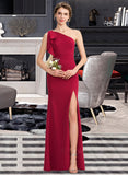 Kristina Sheath/Column One-Shoulder Floor-Length Stretch Crepe Bridesmaid Dress With Split Front STIP0013153