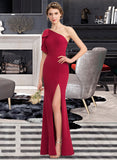 Kristina Sheath/Column One-Shoulder Floor-Length Stretch Crepe Bridesmaid Dress With Split Front STIP0013153