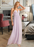 Jayleen A-Line V-neck Floor-Length Bridesmaid Dress With Ruffle STIP0013154