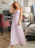 Jayleen A-Line V-neck Floor-Length Bridesmaid Dress With Ruffle STIP0013154