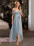 Marcia A-Line V-neck Asymmetrical Bridesmaid Dress With Ruffle STIP0013155