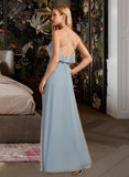 Marcia A-Line V-neck Asymmetrical Bridesmaid Dress With Ruffle STIP0013155