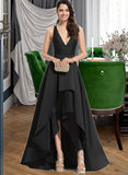 Jacquelyn Ball-Gown/Princess V-neck Asymmetrical Satin Bridesmaid Dress With Cascading Ruffles STIP0013157