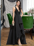 Jacquelyn Ball-Gown/Princess V-neck Asymmetrical Satin Bridesmaid Dress With Cascading Ruffles STIP0013157