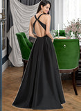 Jacquelyn Ball-Gown/Princess V-neck Asymmetrical Satin Bridesmaid Dress With Cascading Ruffles STIP0013157