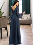 Zoe A-Line V-neck Floor-Length Bridesmaid Dress With Split Front STIP0013158