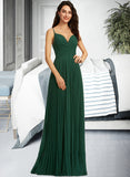 Emelia A-Line V-neck Floor-Length Bridesmaid Dress With Pleated STIP0013159