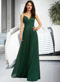 Emelia A-Line V-neck Floor-Length Bridesmaid Dress With Pleated STIP0013159