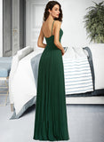 Emelia A-Line V-neck Floor-Length Bridesmaid Dress With Pleated STIP0013159