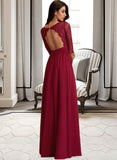 Elianna A-Line V-neck Floor-Length Chiffon Bridesmaid Dress With Lace STIP0013160