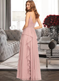 Danna A-Line V-neck Floor-Length Chiffon Bridesmaid Dress With Ruffle Cascading Ruffles STIP0013161