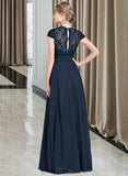 Sienna A-Line Sweetheart Floor-Length Chiffon Lace Bridesmaid Dress With Ruffle STIP0013163