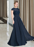 Sienna A-Line Sweetheart Floor-Length Chiffon Lace Bridesmaid Dress With Ruffle STIP0013163