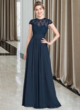 Sienna A-Line Sweetheart Floor-Length Chiffon Lace Bridesmaid Dress With Ruffle STIP0013163