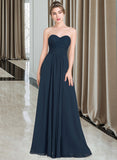 Sienna A-Line Sweetheart Floor-Length Chiffon Lace Bridesmaid Dress With Ruffle STIP0013163