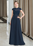 Sienna A-Line Sweetheart Floor-Length Chiffon Lace Bridesmaid Dress With Ruffle STIP0013163