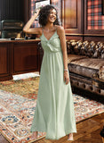 Madyson A-Line V-neck Floor-Length Bridesmaid Dress With Ruffle STIP0013164