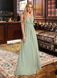 Madyson A-Line V-neck Floor-Length Bridesmaid Dress With Ruffle STIP0013164