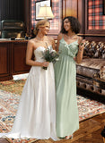 Madyson A-Line V-neck Floor-Length Bridesmaid Dress With Ruffle STIP0013164