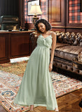 Madyson A-Line V-neck Floor-Length Bridesmaid Dress With Ruffle STIP0013164