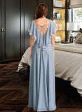 Iris A-Line V-neck Floor-Length Bridesmaid Dress With Ruffle STIP0013165