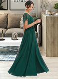 Zoie A-Line V-neck Floor-Length Bridesmaid Dress With Lace Split Front STIP0013166