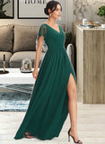 Zoie A-Line V-neck Floor-Length Bridesmaid Dress With Lace Split Front STIP0013166