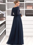 Elise A-Line V-neck Floor-Length Chiffon Bridesmaid Dress With Split Front STIP0013169