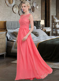 Desiree A-Line Scoop Neck Floor-Length Chiffon Lace Bridesmaid Dress With Ruffle STIP0013171