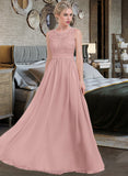 Desiree A-Line Scoop Neck Floor-Length Chiffon Lace Bridesmaid Dress With Ruffle STIP0013171