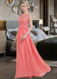 Desiree A-Line Scoop Neck Floor-Length Chiffon Lace Bridesmaid Dress With Ruffle STIP0013171