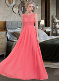 Desiree A-Line Scoop Neck Floor-Length Chiffon Lace Bridesmaid Dress With Ruffle STIP0013171