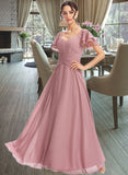 Madisyn A-Line Square Neckline Floor-Length Bridesmaid Dress With Ruffle Cascading Ruffles STIP0013172