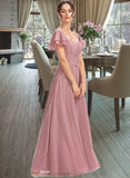 Madisyn A-Line Square Neckline Floor-Length Bridesmaid Dress With Ruffle Cascading Ruffles STIP0013172