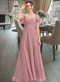 Madisyn A-Line Square Neckline Floor-Length Bridesmaid Dress With Ruffle Cascading Ruffles STIP0013172