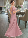 Madisyn A-Line Square Neckline Floor-Length Bridesmaid Dress With Ruffle Cascading Ruffles STIP0013172