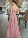 Madisyn A-Line Square Neckline Floor-Length Bridesmaid Dress With Ruffle Cascading Ruffles STIP0013172