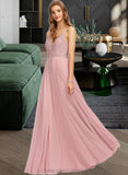 Abbie A-Line V-neck Floor-Length Chiffon Bridesmaid Dress STIP0013173