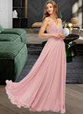 Abbie A-Line V-neck Floor-Length Chiffon Bridesmaid Dress STIP0013173