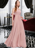 Elisa A-Line V-neck Floor-Length Chiffon Bridesmaid Dress With Ruffle STIP0013174