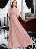 Elisa A-Line V-neck Floor-Length Chiffon Bridesmaid Dress With Ruffle STIP0013174