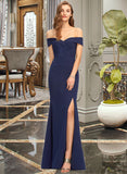 Mavis Trumpet/Mermaid Off-the-Shoulder Floor-Length Stretch Crepe Bridesmaid Dress With Split Front STIP0013175