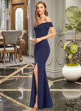 Mavis Trumpet/Mermaid Off-the-Shoulder Floor-Length Stretch Crepe Bridesmaid Dress With Split Front STIP0013175