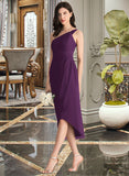 Nia Sheath/Column One-Shoulder Asymmetrical Chiffon Bridesmaid Dress With Ruffle STIP0013176