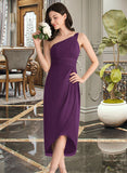 Nia Sheath/Column One-Shoulder Asymmetrical Chiffon Bridesmaid Dress With Ruffle STIP0013176