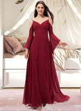 Kinsley A-line V-Neck Floor-Length Chiffon Bridesmaid Dress STIP0013178